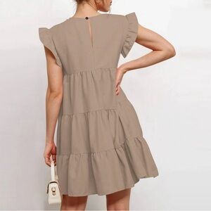 Tan Ruffle Sleeve Tiered Dress